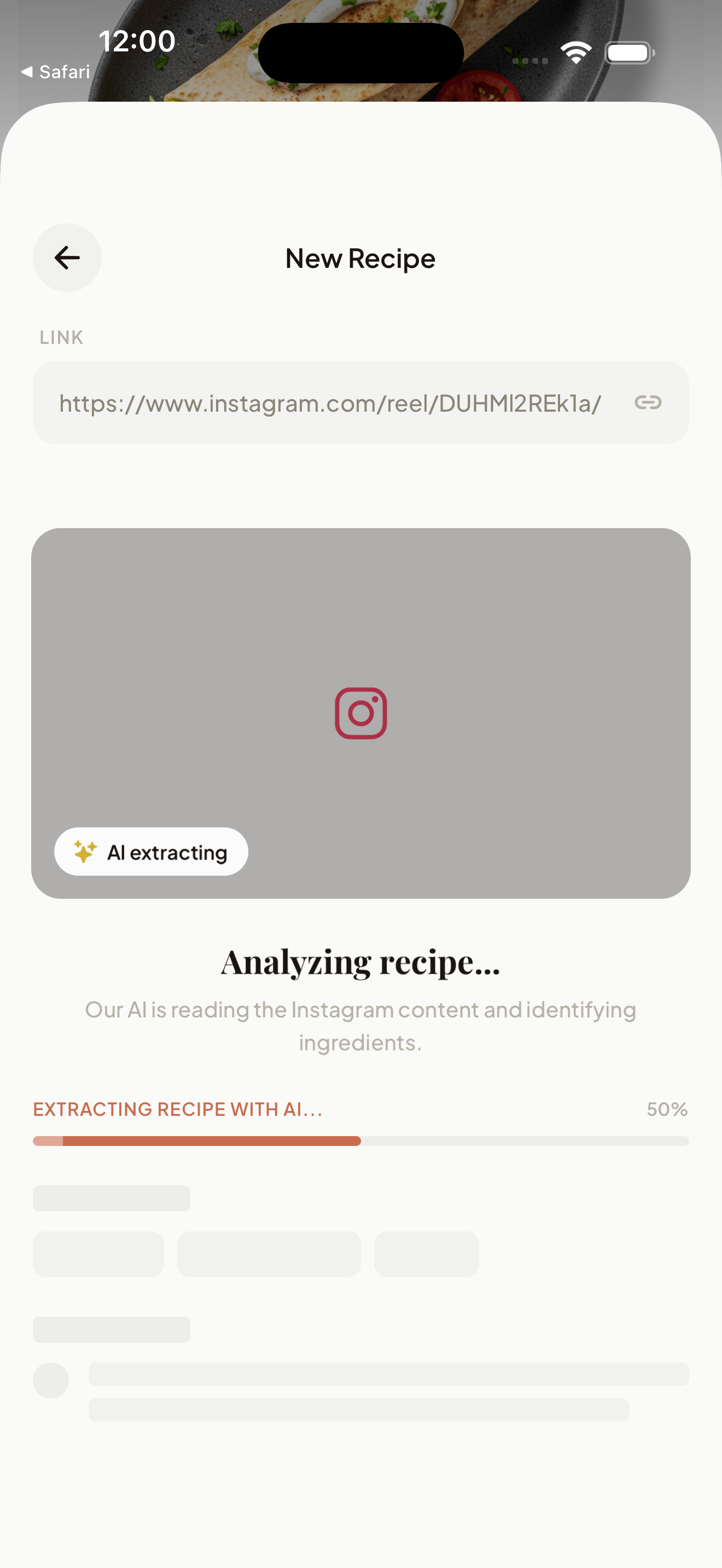 AI extracting recipe from Instagram