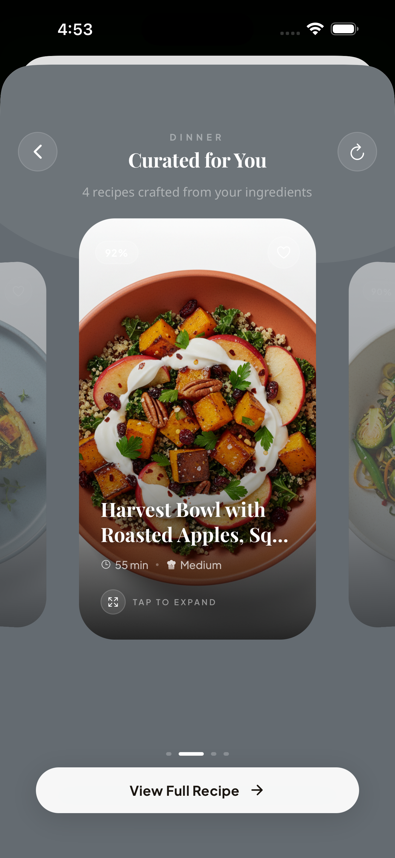 AI-curated recipe suggestions from fridge items