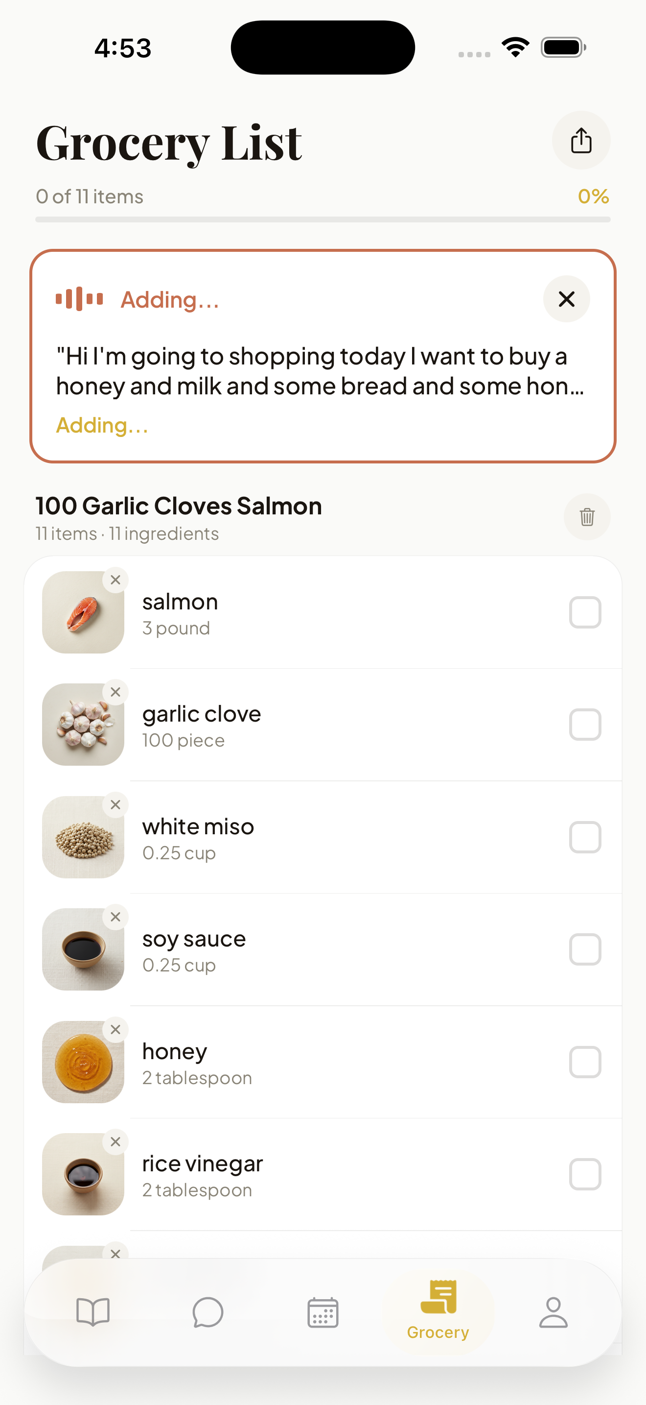 Grocery shopping list