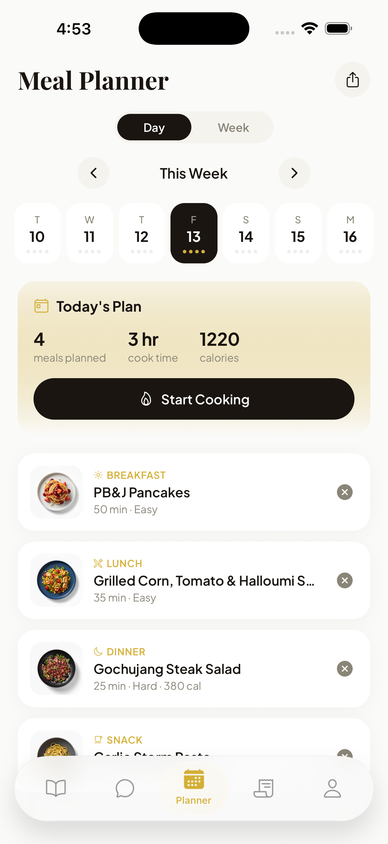 Meal planner day view