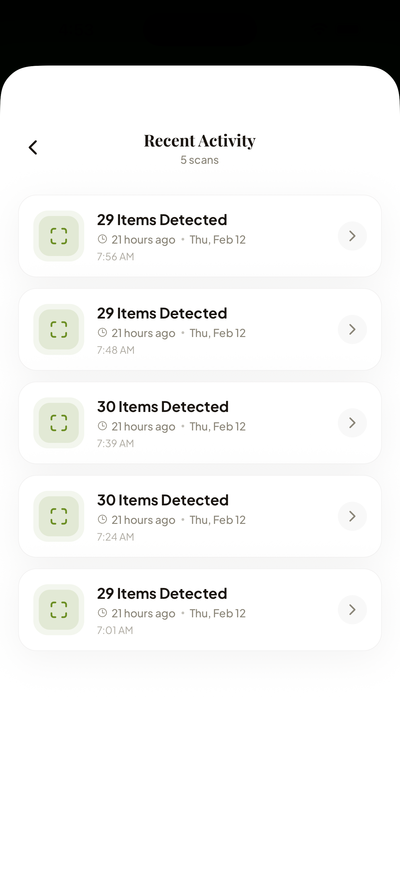 Recent fridge scan history